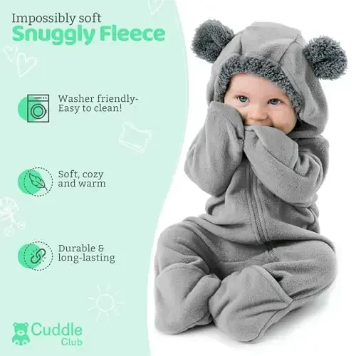Cuddle Club Fleece Baby Bunting Bodysuit with Hood, Convertible Mittens & Booties, Car Seat Friendly, Soft & Warm, Easy Zip - CUDDLE (1)