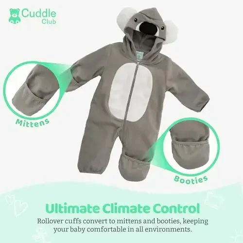 Cuddle Club Fleece Baby Bunting Bodysuit with Hood, Convertible Mittens & Booties, Car Seat Friendly, Soft & Warm, Easy Zip - 2