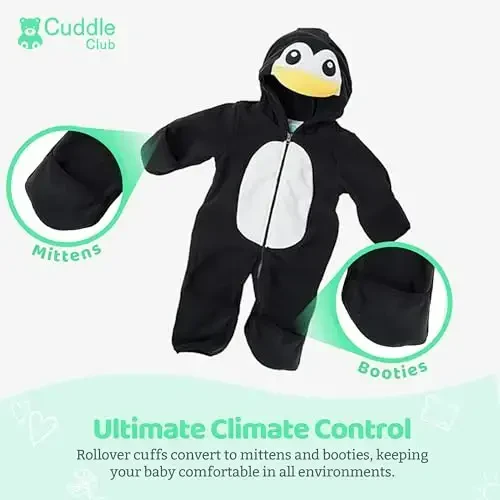 Cuddle Club Fleece Baby Bunting Bodysuit with Hood, Convertible Mittens & Booties, Car Seat Friendly, Soft & Warm, Easy Zip 