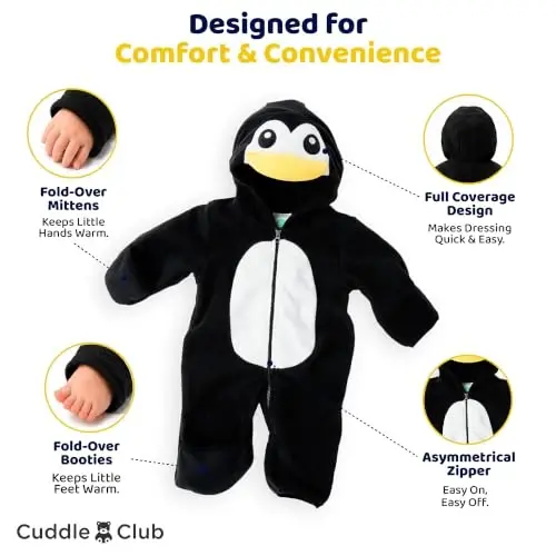 Cuddle Club Fleece Baby Bunting Bodysuit with Hood, Convertible Mittens & Booties, Car Seat Friendly, Soft & Warm, Easy Zip - 3