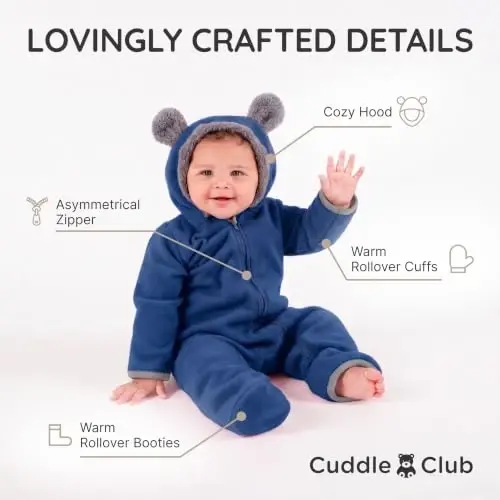 Cuddle Club Fleece Baby Bunting Bodysuit with Hood, Convertible Mittens & Booties, Car Seat Friendly, Soft & Warm, Easy Zip - 2