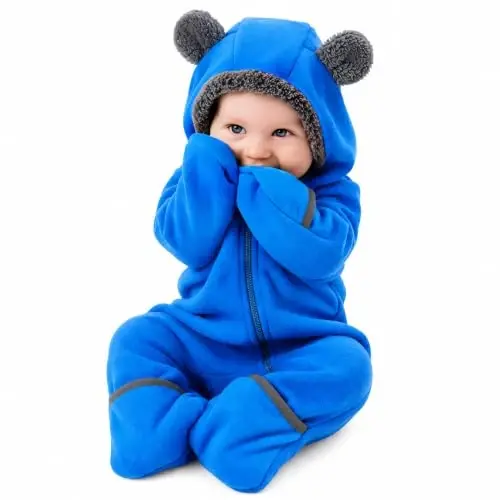 Cuddle Club Fleece Baby Bunting Bodysuit with Hood, Convertible Mittens & Booties, Car Seat Friendly, Soft & Warm, Easy Zip 