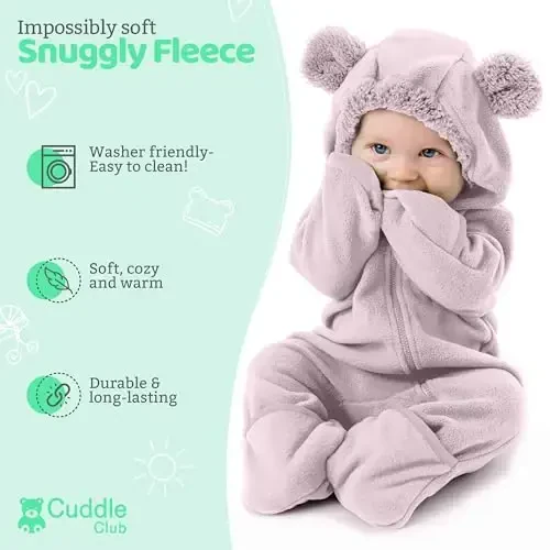 Cuddle Club Fleece Baby Bunting Bodysuit with Hood, Convertible Mittens & Booties, Car Seat Friendly, Soft & Warm, Easy Zip - 2