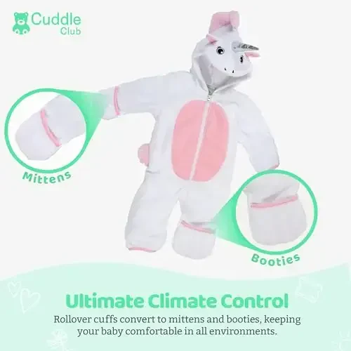 Cuddle Club Fleece Baby Bunting Bodysuit with Hood, Convertible Mittens & Booties, Car Seat Friendly, Soft & Warm, Easy Zip - 2