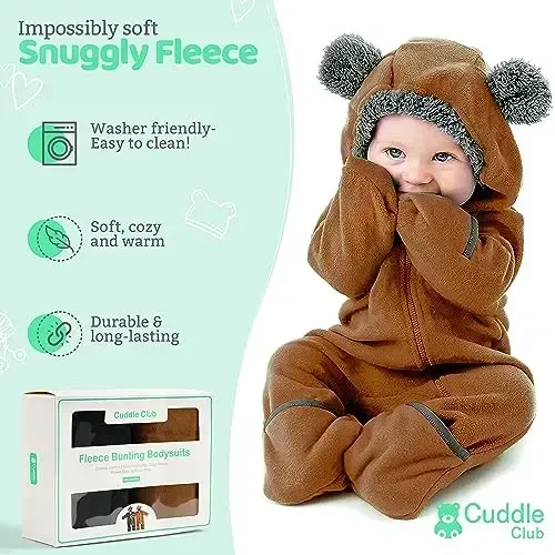 Cuddle Club Fleece Baby Bunting Bodysuit with Hood, Convertible Mittens & Booties, Car Seat Friendly, Soft & Warm, Easy Zip - 2