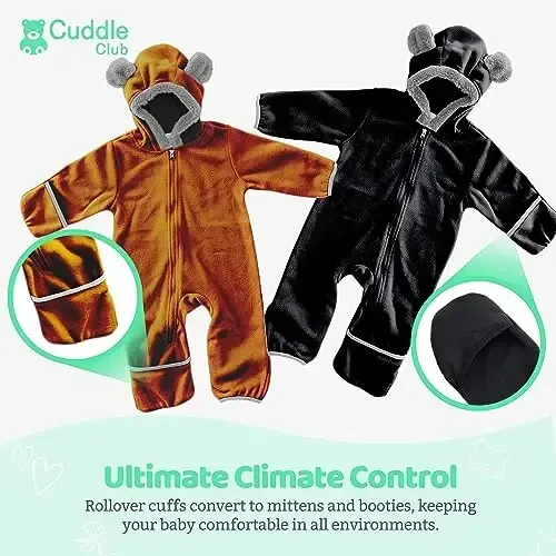 Cuddle Club Fleece Baby Bunting Bodysuit with Hood, Convertible Mittens & Booties, Car Seat Friendly, Soft & Warm, Easy Zip - 3