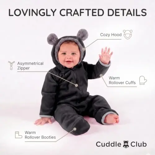 Cuddle Club Fleece Baby Bunting Bodysuit with Hood, Convertible Mittens & Booties, Car Seat Friendly, Soft & Warm, Easy Zip - 2