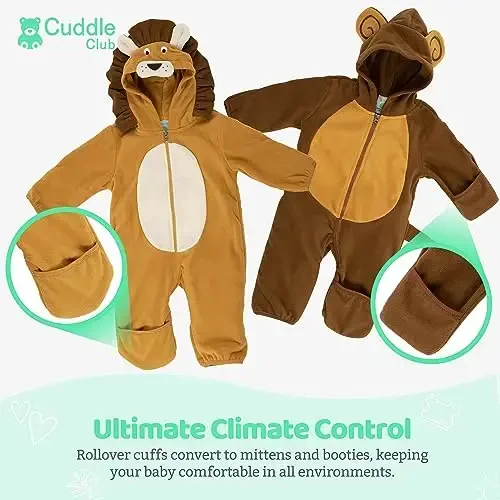 Cuddle Club Fleece Baby Bunting Bodysuit with Hood, Convertible Mittens & Booties, Car Seat Friendly, Soft & Warm, Easy Zip - 3