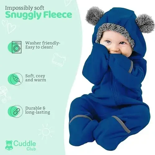 Cuddle Club Fleece Baby Bunting Bodysuit with Hood, Convertible Mittens & Booties, Car Seat Friendly, Soft & Warm, Easy Zip - 2