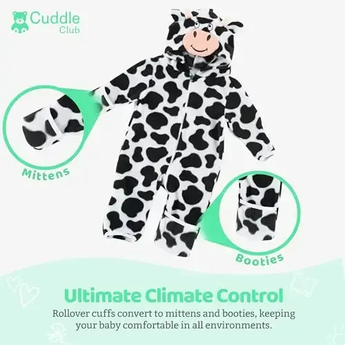 Cuddle Club Fleece Baby Bunting Bodysuit with Hood, Convertible Mittens & Booties, Car Seat Friendly, Soft & Warm, Easy Zip - 3