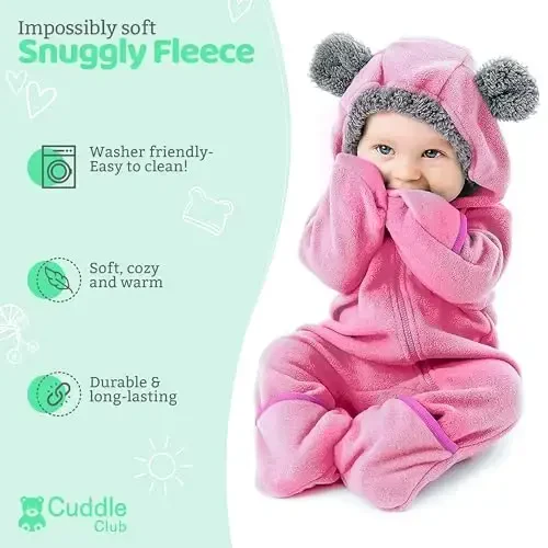 Cuddle Club Fleece Baby Bunting Bodysuit with Hood, Convertible Mittens & Booties, Car Seat Friendly, Soft & Warm, Easy Zip - 2