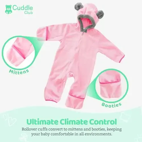 Cuddle Club Fleece Baby Bunting Bodysuit with Hood, Convertible Mittens & Booties, Car Seat Friendly, Soft & Warm, Easy Zip - 3