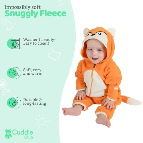 Cuddle Club Fleece Baby Bunting Bodysuit with Hood, Convertible Mittens & Booties, Car Seat Friendly, Soft & Warm, Easy Zip 