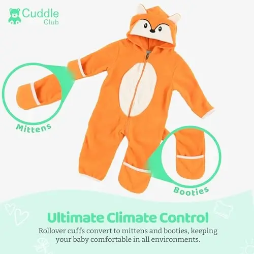 Cuddle Club Fleece Baby Bunting Bodysuit with Hood, Convertible Mittens & Booties, Car Seat Friendly, Soft & Warm, Easy Zip - 2