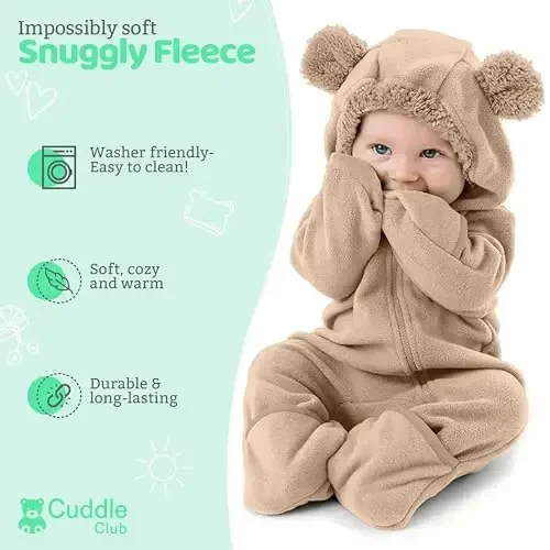 Cuddle Club Fleece Baby Bunting Bodysuit with Hood, Convertible Mittens & Booties, Car Seat Friendly, Soft & Warm, Easy Zip - 2