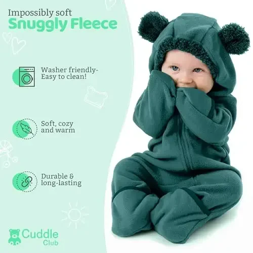 Cuddle Club Fleece Baby Bunting Bodysuit with Hood, Convertible Mittens & Booties, Car Seat Friendly, Soft & Warm, Easy Zip - 2