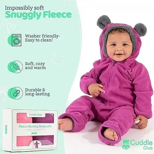 Cuddle Club Fleece Baby Bunting Bodysuit with Hood, Convertible Mittens & Booties, Car Seat Friendly, Soft & Warm, Easy Zip - 2