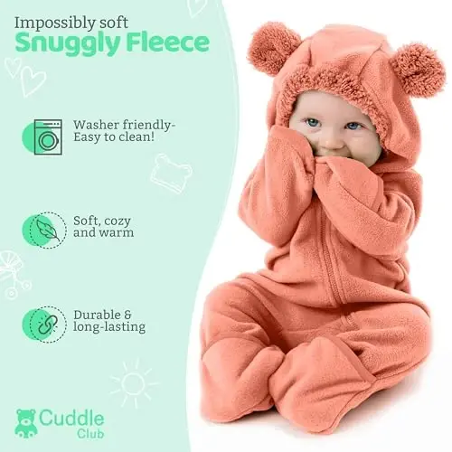 Cuddle Club Fleece Baby Bunting Bodysuit with Hood, Convertible Mittens & Booties, Car Seat Friendly, Soft & Warm, Easy Zip - 2
