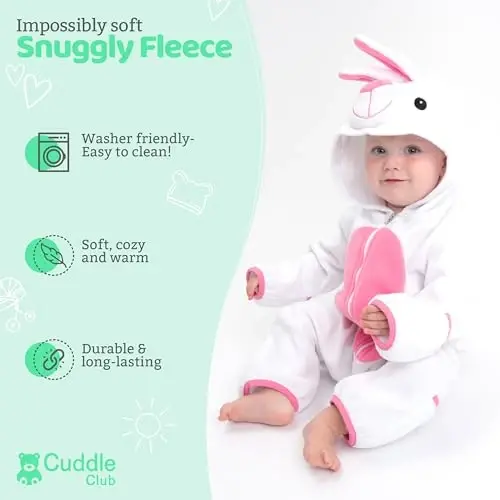Cuddle Club Fleece Baby Bunting Bodysuit with Hood, Convertible Mittens & Booties, Car Seat Friendly, Soft & Warm, Easy Zip 