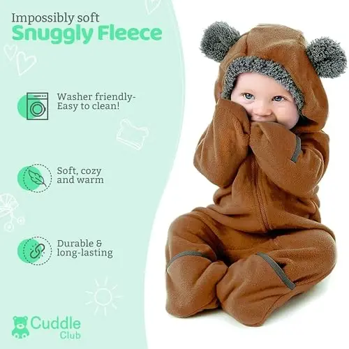 Cuddle Club Fleece Baby Bunting Bodysuit with Hood, Convertible Mittens & Booties, Car Seat Friendly, Soft & Warm, Easy Zip - CUDDLE (1)