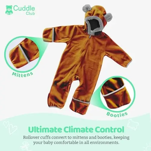 Cuddle Club Fleece Baby Bunting Bodysuit with Hood, Convertible Mittens & Booties, Car Seat Friendly, Soft & Warm, Easy Zip - 3
