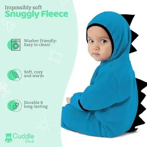 Cuddle Club Fleece Kapüşonlu, Dönüştürülebilir Eldivenli ve Patikli, Oto Koltuğu Dostu, Yumuşak ve Sıcak, Kolay Fermuarlı Bebek Tulumu - 2