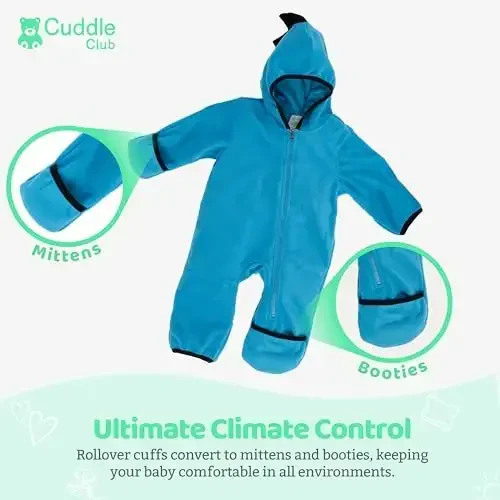 Cuddle Club Fleece Kapüşonlu, Dönüştürülebilir Eldivenli ve Patikli, Oto Koltuğu Dostu, Yumuşak ve Sıcak, Kolay Fermuarlı Bebek Tulumu - 3