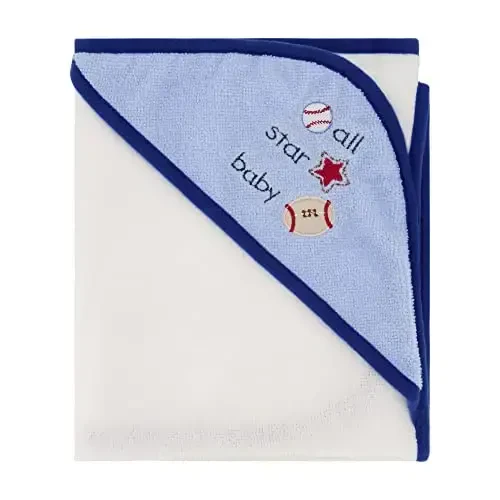 Cudlie Buttons & Stitches Baby Boy 3 Pack Rolled/Carded Hooded Towels in All Star Baby Print (GS71720),3 Count (Pack of 1) - 4