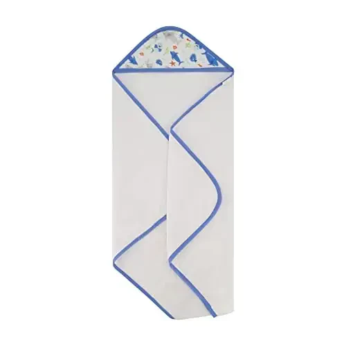 Cudlie Buttons & Stitches Baby Boy 3 Pack Rolled/Carded Hooded Towels in Jawsome Print (GS71723) - 6