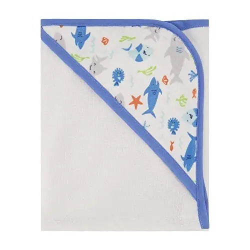 Cudlie Buttons & Stitches Baby Boy 3 Pack Rolled/Carded Hooded Towels in Jawsome Print (GS71723) - 5