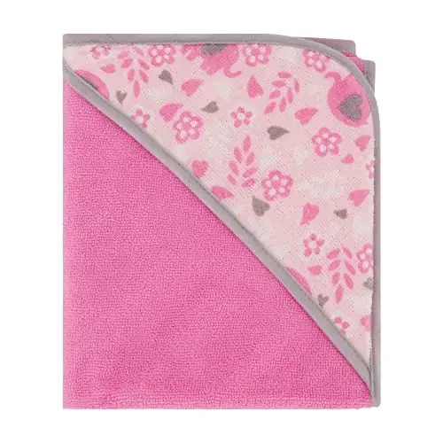 Cudlie Buttons & Stitches Baby Girl 3 Pack Rolled/Carded Hooded Towels in Blooming Elephant Print, GS71729 - 3