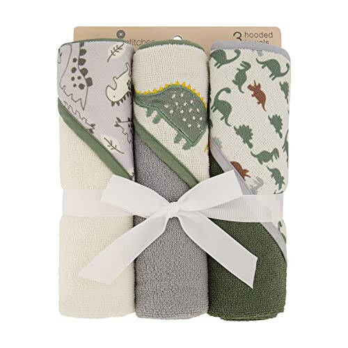 Cudlie Buttons & Stitches Baby Boy 3 Pack Rolled/Carded Hooded Towels in Dino Roar Print (GS71721) - 8
