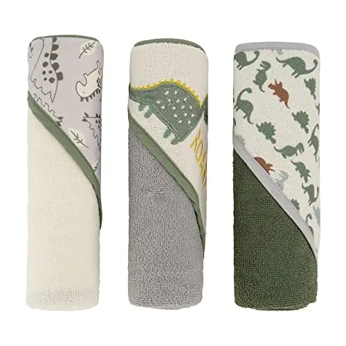 Cudlie Buttons & Stitches Chaqaloqlar uchun 3 dona rulon/kartochkalarda kaputli sochiqlar Dinozavr qichqirig'i bosib chiqarilgan (GS71721) - CUDLIE