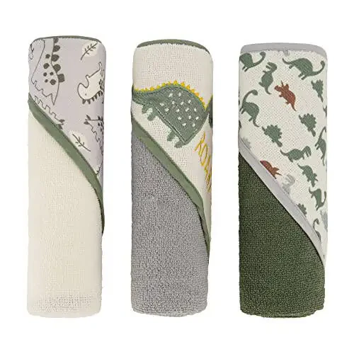 Cudlie Buttons & Stitches Chaqaloqlar uchun 3 dona rulon/kartochkalarda kaputli sochiqlar Dinozavr qichqirig'i bosib chiqarilgan (GS71721) - 7