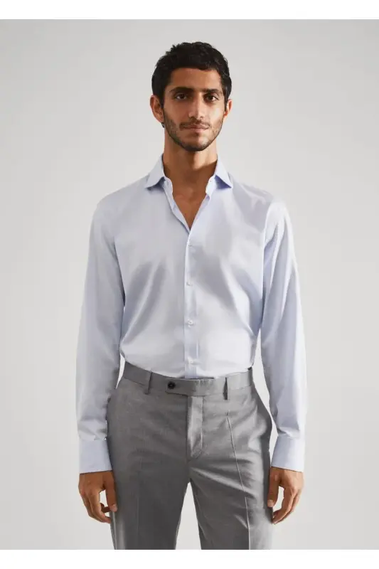 Cufflinked Slim Fit Shirt-Sky Blue - MANGO MAN