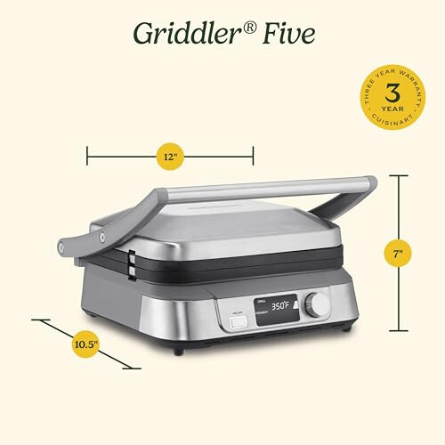 Cuisinart GR-5BP1 Electric Griddler FIVE, Enjoy 5-in-1 Functions, LCD Display, Wide Temperature Range and Sear Function, Stainless Steel. - 6