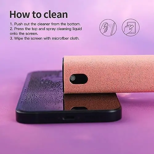 CUIUD Sensorli ekran tozalash vositasi 2 dona, Telefon, planshet va avtomobil ekrani tozalagichi, ikkitasi birida purkagich va mikrofiber mato (2 dona pushti) - 5