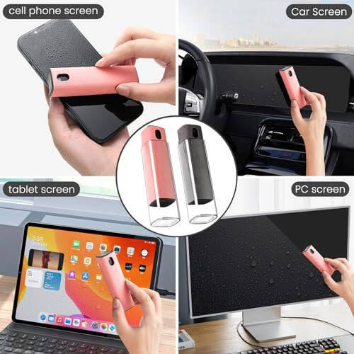 CUIUD Touchscreen Screen Cleaner Kit 2 Pcs, Phone, Tablet and Car Screen Cleaner, Two in One Spray and Microfiber Cloth(Grey&Pink) - 2