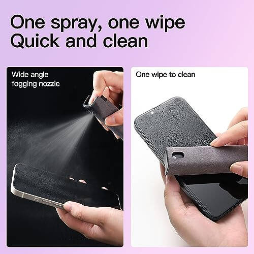 CUIUD Touchscreen Screen Cleaner Kit 2 Pcs, Phone, Tablet and Car Screen Cleaner, Two in One Spray and Microfiber Cloth(Grey&Pink) - 4