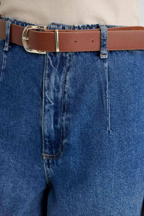 Culotte Yüksek Bel Bilek Boy Geniş Paça Jean Pantolon Mint Mavi - 5