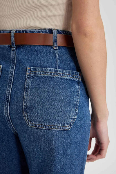 Culotte Yüksek Bel Bilek Boy Geniş Paça Jean Pantolon Mint Mavi - 11