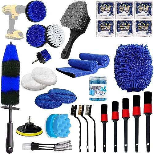 Cuoreca 31pcs Car Detailing Kit Interior and Exterior Cleaner, Car Cleaning Kit with Professional Car Detailing Brush Set, Car Wash Kit and Auto Detailing Kit. Reusable, Perfect for Cars and Bikes - Cuoreca