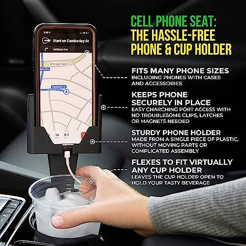 Cup Holder Phone Holder, Cup Holder Phone Mount, Phone Holders for Your Car and Truck, Cup Phone Holder for Car, Smartphones, iPhone 16, Google, Samsung, Cell Phone Car Mount, Car Accessories (Black) - 10