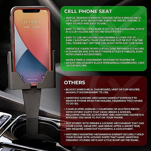 Cup Holder Phone Holder, Cup Holder Phone Mount, Phone Holders for Your Car and Truck, Cup Phone Holder for Car, Smartphones, iPhone 16, Google, Samsung, Cell Phone Car Mount, Car Accessories (Black) - 13