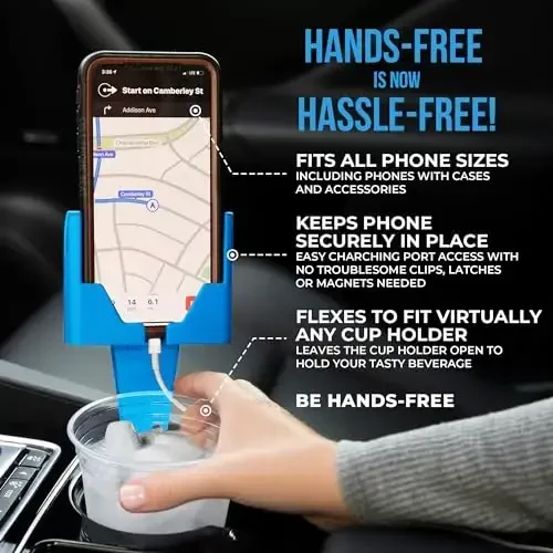 Cup Holder Phone Holder Mount for Car - Universal Adjustable Expander Cradle Hands-Free Driving - Compatible with All Smartphones Car Mount for iPhone Samsung Google Android Mobile Accessories Blue - CELL PHONE SEAT (1)