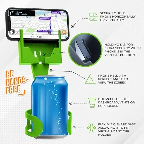 Cup Holder Phone Holder Mount for Car - Universal Adjustable Expander Cradle Hands-Free Driving - Compatible with All Smartphones Car Mount for iPhone Samsung Google Android Mobile Accessories Green - 5