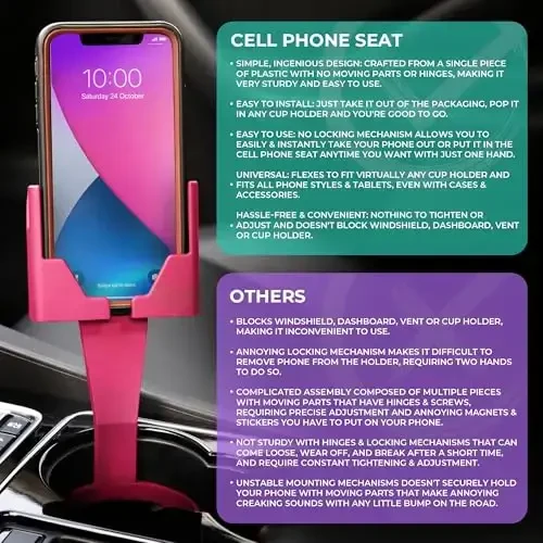 Cup Holder Phone Holder Mount for Car - Universal Adjustable Expander Cradle Hands-Free Driving - Compatible with All Smartphones Car Mount for iPhone Samsung Google Android Mobile Accessories Pink - 6