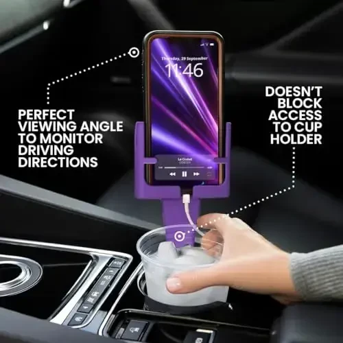 Cup Holder Phone Holder Mount for Car - Universal Adjustable Expander Cradle Hands-Free Driving - Compatible with All Smartphones Car Mount for iPhone Samsung Google Android Mobile Accessories Purple - 3