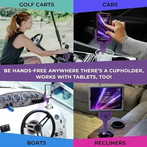 Cup Holder Phone Holder Mount for Car - Universal Adjustable Expander Cradle Hands-Free Driving - Compatible with All Smartphones Car Mount for iPhone Samsung Google Android Mobile Accessories Purple - 5