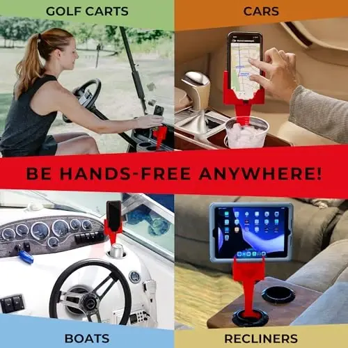 Cup Holder Phone Holder Mount for Car - Universal Adjustable Expander Cradle Hands-Free Driving - Compatible with All Smartphones Car Mount for iPhone Samsung Google Android Mobile Accessories Red - 3